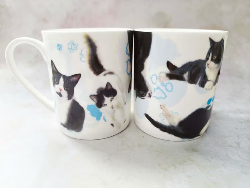 合作插畫藝術家-秋謙 水彩動物骨瓷杯-賓士貓  陶瓷馬克杯 骨瓷