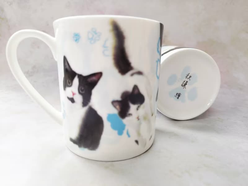 合作插畫藝術家-秋謙 水彩動物骨瓷杯-賓士貓  陶瓷馬克杯 骨瓷