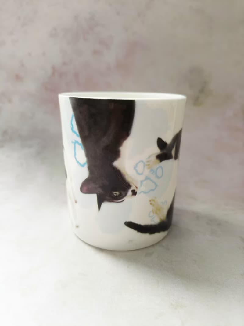 合作插畫藝術家-秋謙 水彩動物骨瓷杯-賓士貓  陶瓷馬克杯 骨瓷