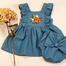Handmade by Mina【寶寶手工刺繡荷葉洋裝套裝】贈禮盒 彌月禮