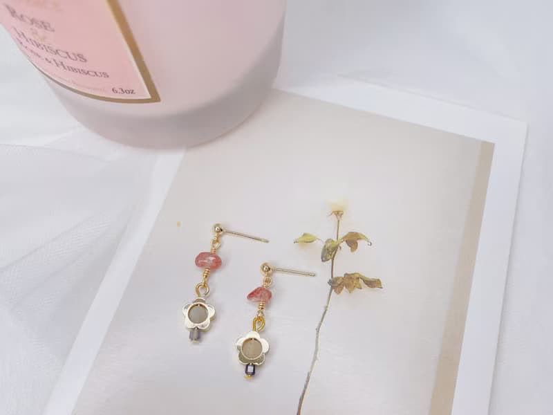 靜謐花海 || 草莓晶 摩根石 堇青石 桃花耳環