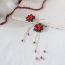 耳環 / 耳夾 / 聖誕紅 一品紅與石榴石