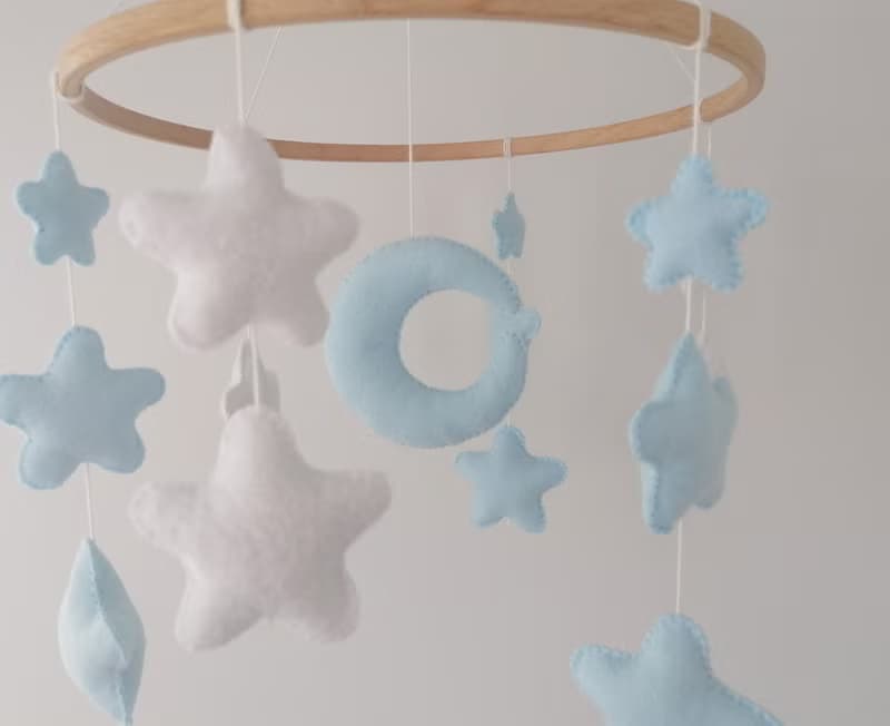 star moon white light blue baby mobile crib,boy nursery decor,felt toys gift