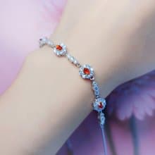 |招財•幸福|緬甸A貨翡翠天然無燒冰玻紅翡隨形純銀多顆手鏈