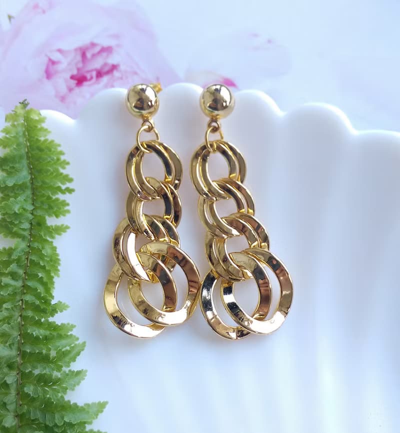Vintage Jewelry 西洋古董飾品 金色調 垂墜環圈  針式耳環