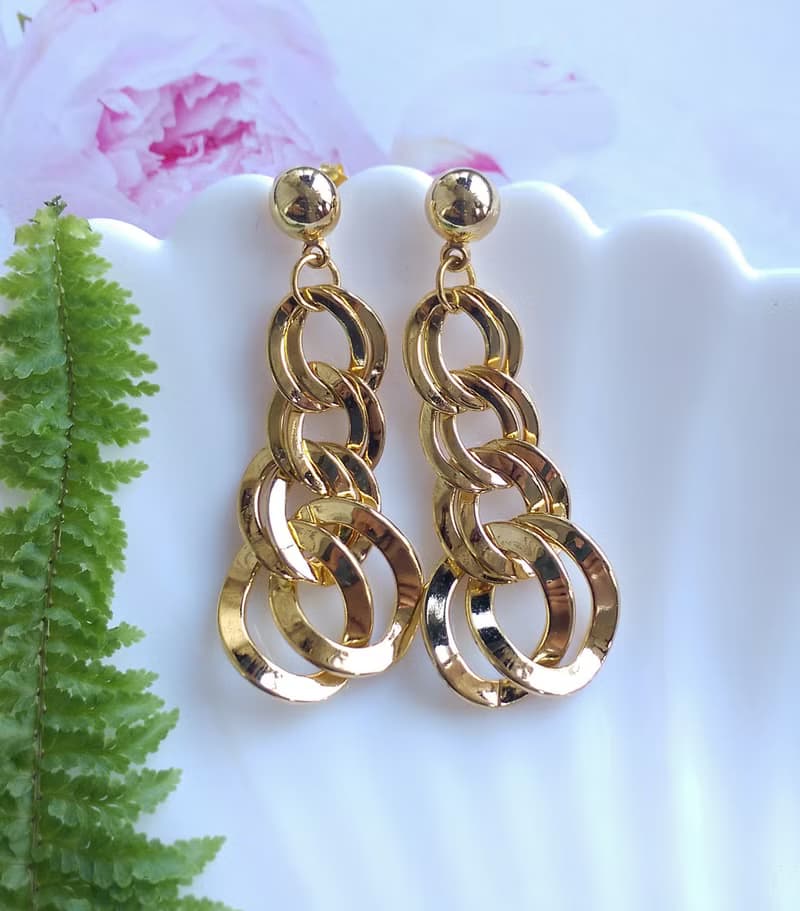 Vintage Jewelry 西洋古董飾品 金色調 垂墜環圈  針式耳環