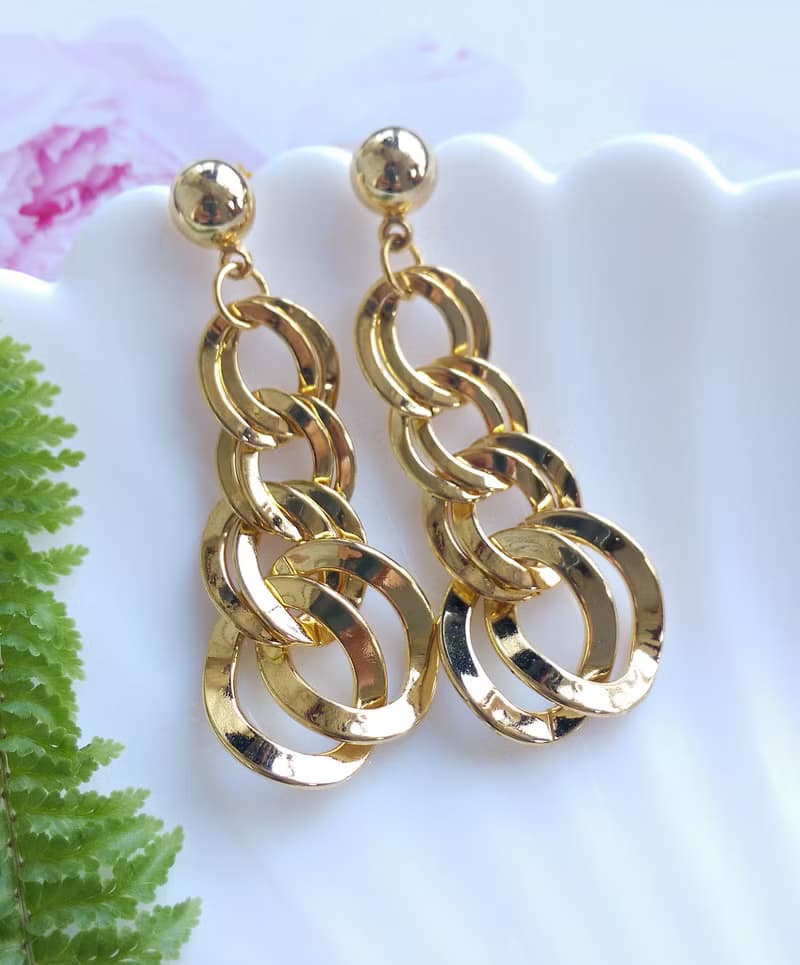Vintage Jewelry 西洋古董飾品 金色調 垂墜環圈  針式耳環