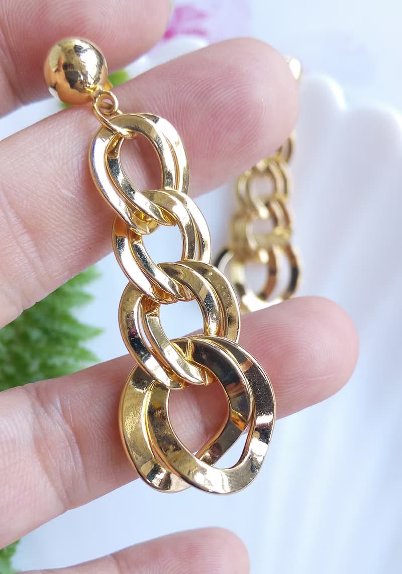Vintage Jewelry 西洋古董飾品 金色調 垂墜環圈  針式耳環