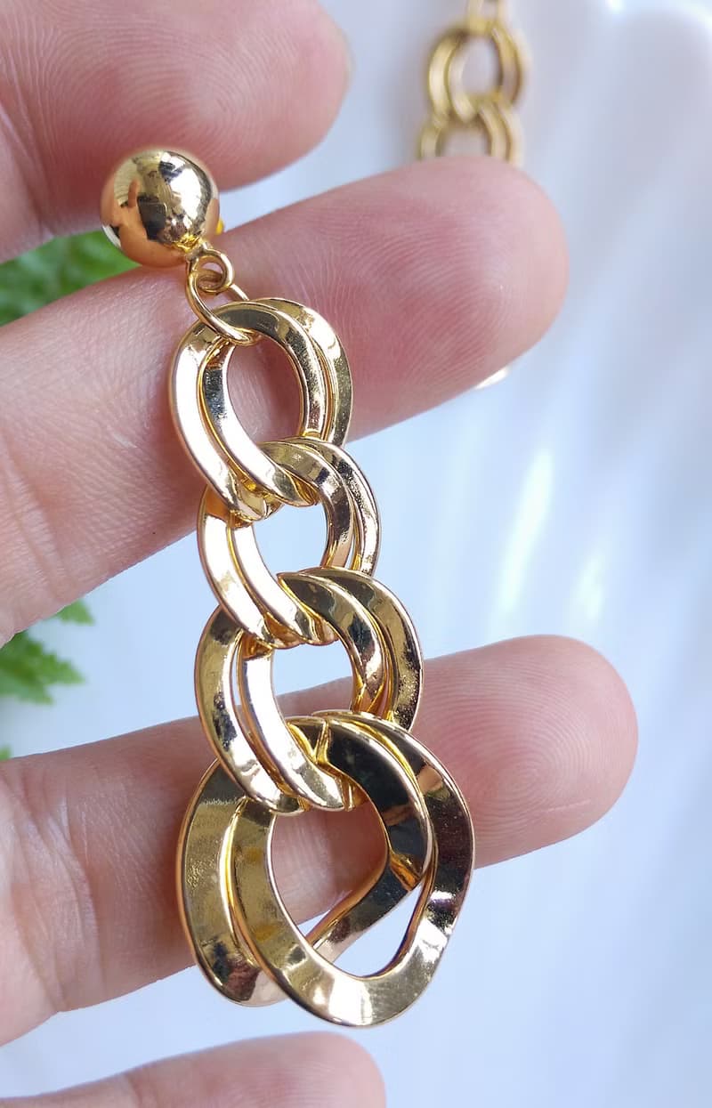 Vintage Jewelry 西洋古董飾品 金色調 垂墜環圈  針式耳環