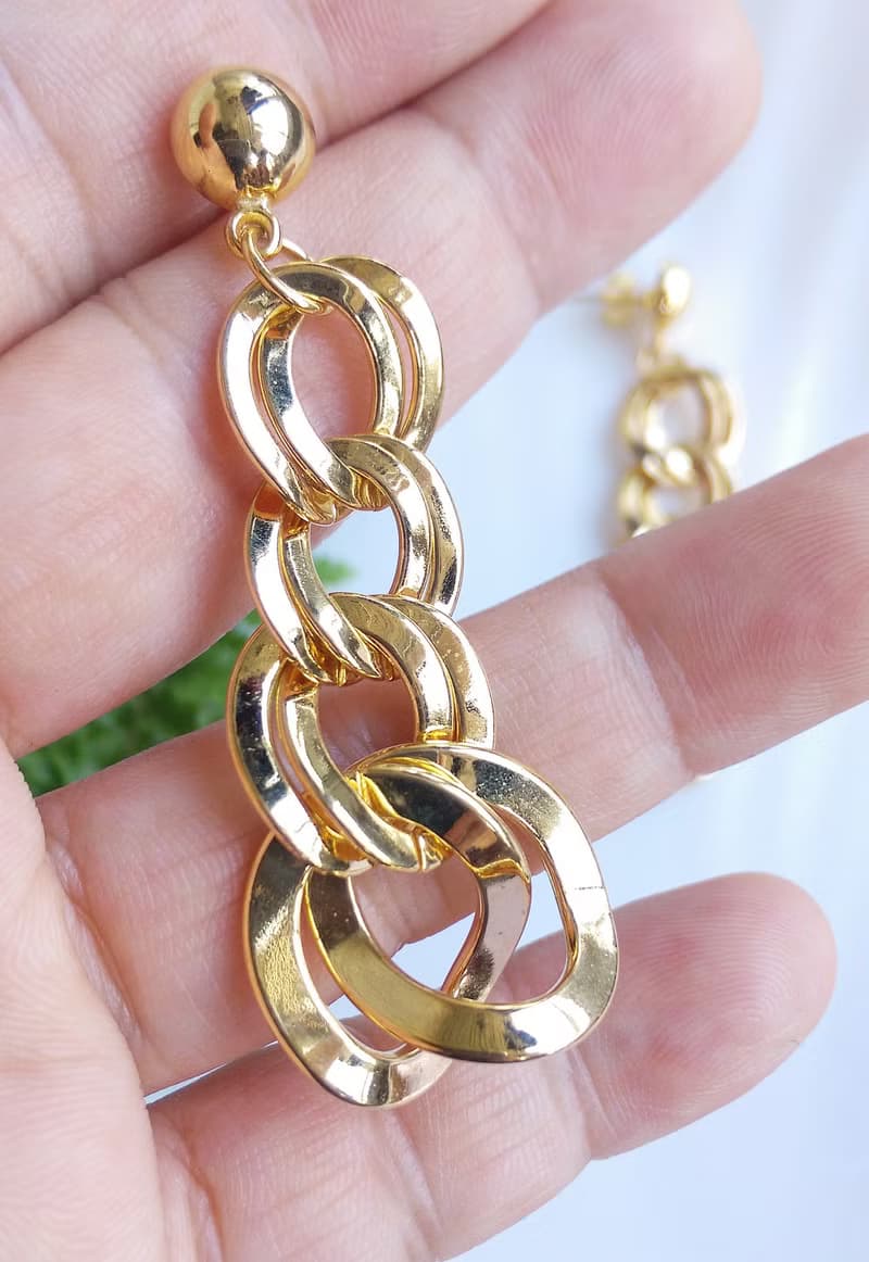 Vintage Jewelry 西洋古董飾品 金色調 垂墜環圈  針式耳環