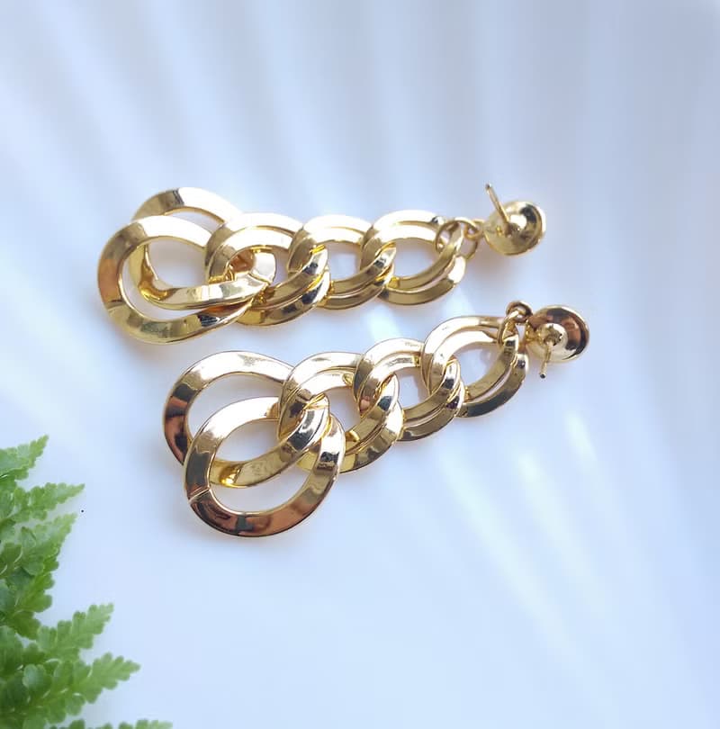 Vintage Jewelry 西洋古董飾品 金色調 垂墜環圈  針式耳環