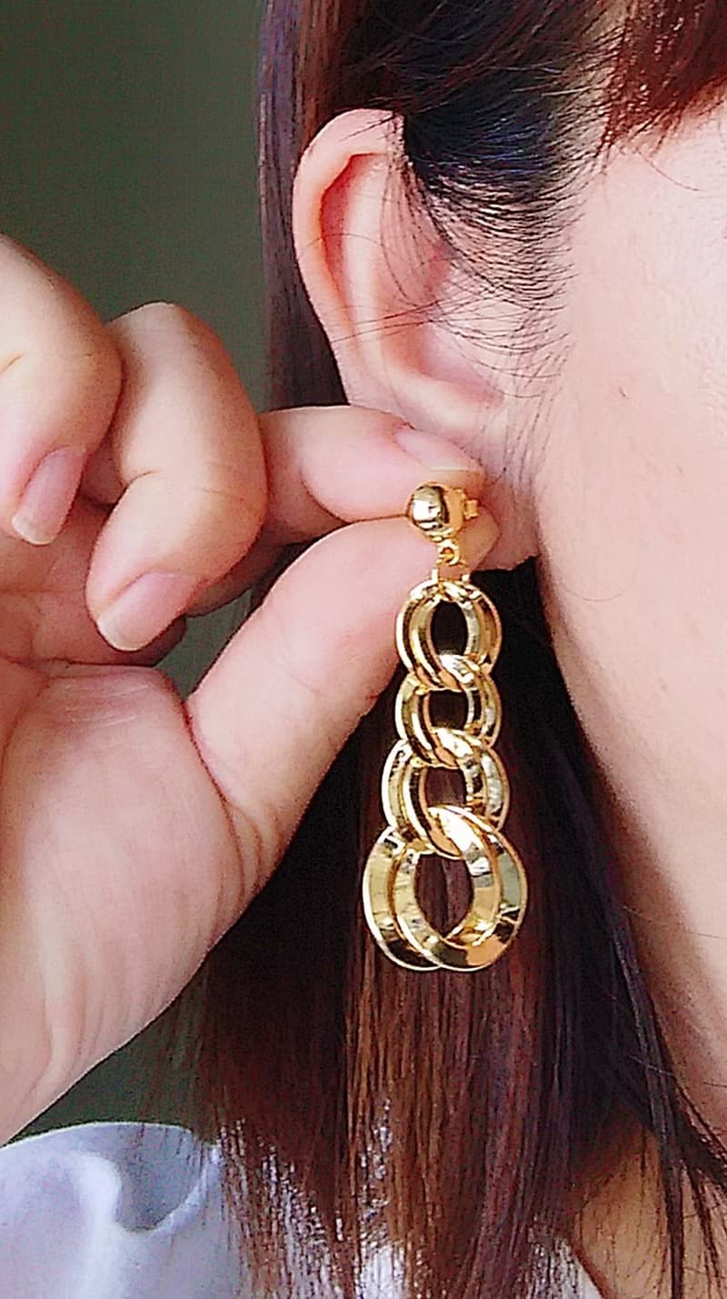 Vintage Jewelry 西洋古董飾品 金色調 垂墜環圈  針式耳環