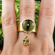 Olive Green Glass Cat Eye Evil Eye Gold Adjustable Protection Charm Ring Jewelry