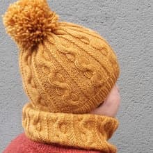 Warm Hand Knit Saffran Women Hat and Snood with Pompom Fall Winter