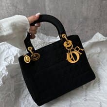 中古包 Dior 迪奧 Lady Dior 黑金布面款