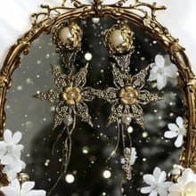 【雪華絮舞】復古黃銅鏤空日本珍珠垂墜耳環耳飾