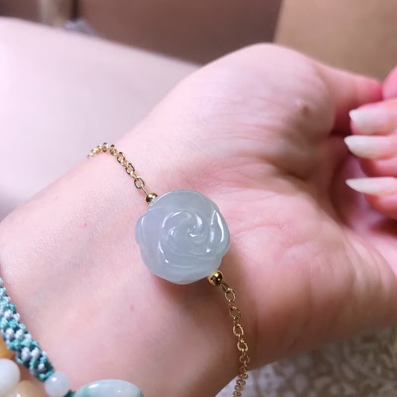 冰種玫瑰手鍊14K包金 | 天然緬甸A貨翡翠 | 送禮