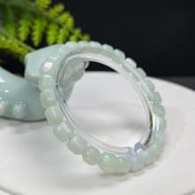 天然淺綠色翡翠手串6.5mm緬甸翡翠A貨六棱柱玉石珠子手鏈女附證書