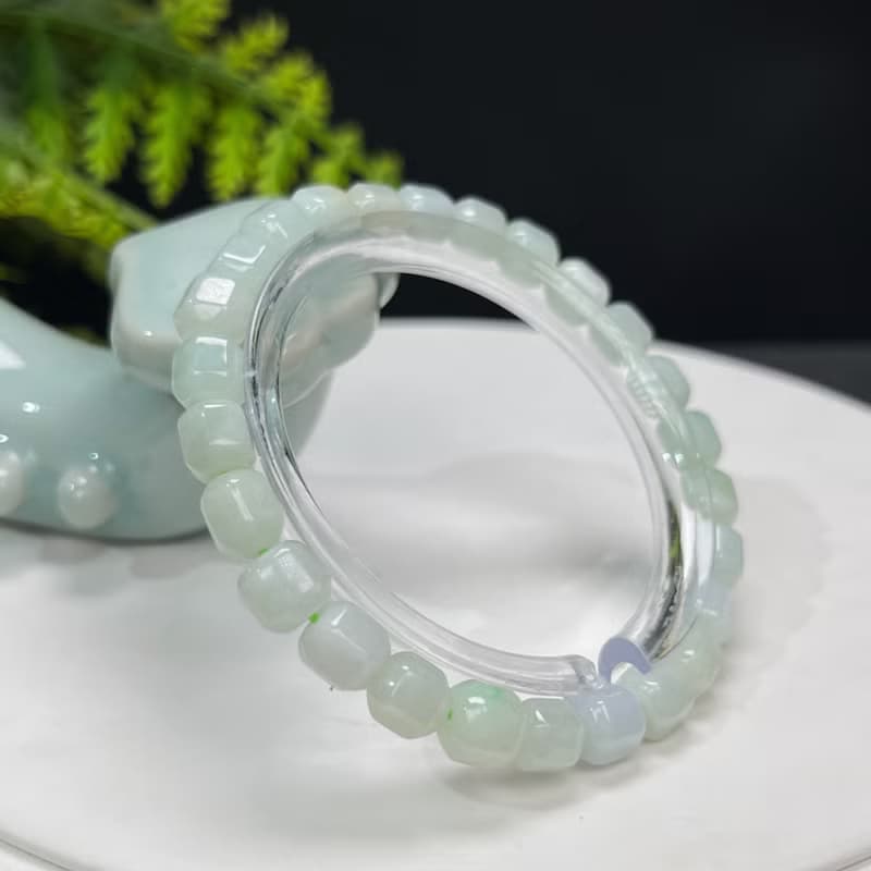 天然淺綠色翡翠手串6.5mm緬甸翡翠A貨六棱柱玉石珠子手鏈女附證書