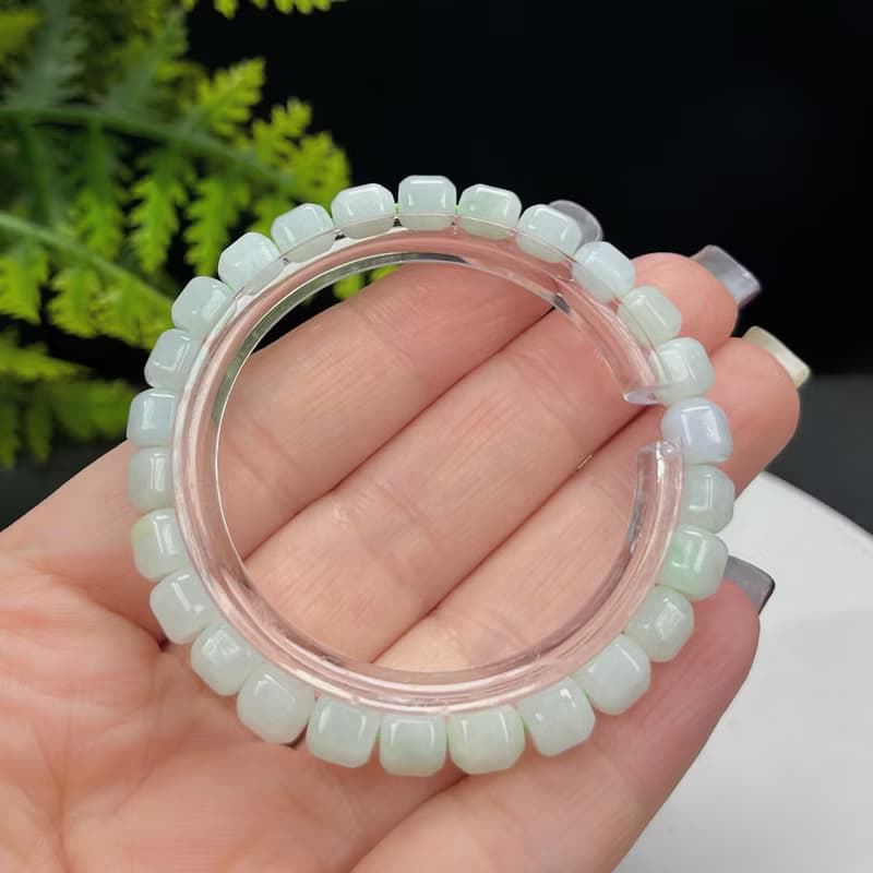 天然淺綠色翡翠手串6.5mm緬甸翡翠A貨六棱柱玉石珠子手鏈女附證書