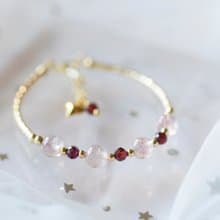 心心相扣。草莓晶 石榴石 14K包金 天然石 手鍊