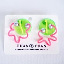粉綠撞色可愛少女風耳釘 Pinkoi 獨家發售