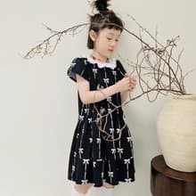 蝴蝶結印花黑色純棉洋裝 / 連身裙 裙子 親子裝 童裝