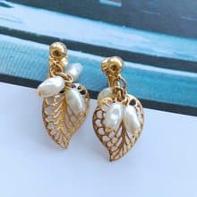 Vintage Jewelry 西洋古董飾品 AVON 垂墜小珠 小葉 夾式耳環