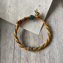 羽毛環 三色圓編 純銀蠶絲蠟線編織手鍊 男生女生手鍊