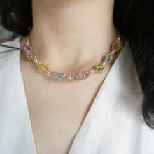 | MC |海藍寶紫水晶橄欖石黃水晶頸鏈 原石編織項鏈