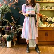 80年代 古著 美國製粉色條紋學院風洋裝