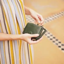 Mary (Green) : Mini wallet, short wallet, cow leather, Brown-grey, Zip pouch