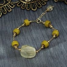 手鍊 檸檬黃水晶 印度手工琉璃珠 管珠 黃鈦晶 包金 寶石 手珠