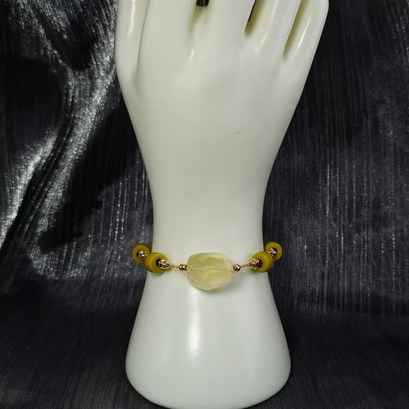 手鍊 檸檬黃水晶 印度手工琉璃珠 管珠 黃鈦晶 包金 寶石 手珠