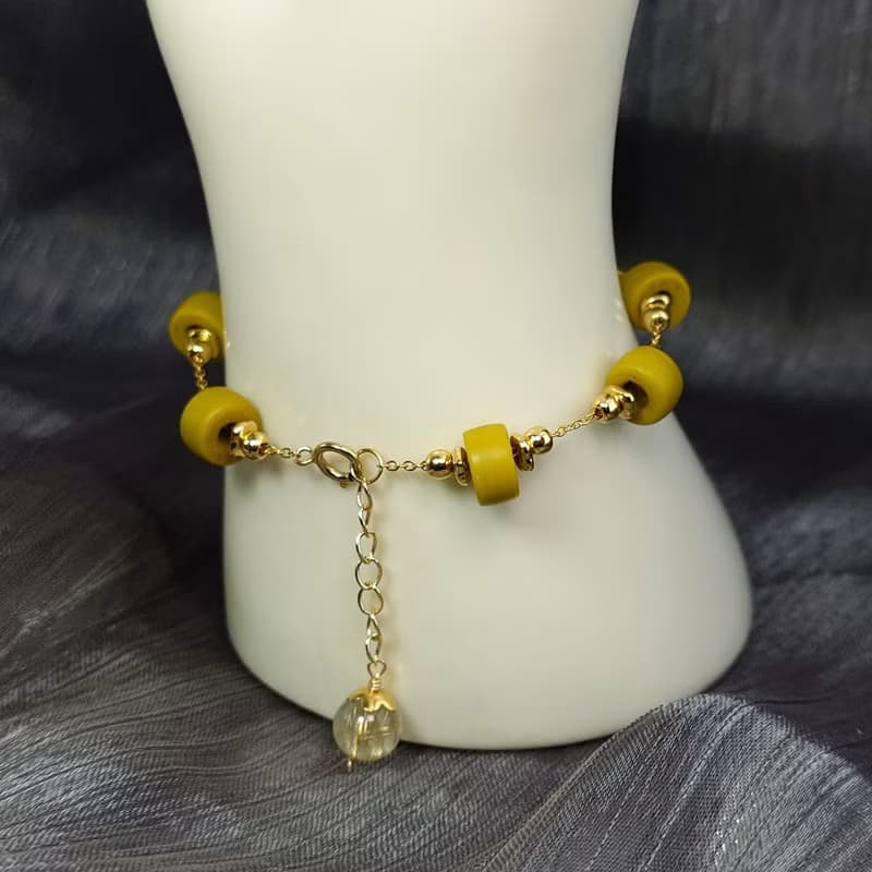 手鍊 檸檬黃水晶 印度手工琉璃珠 管珠 黃鈦晶 包金 寶石 手珠