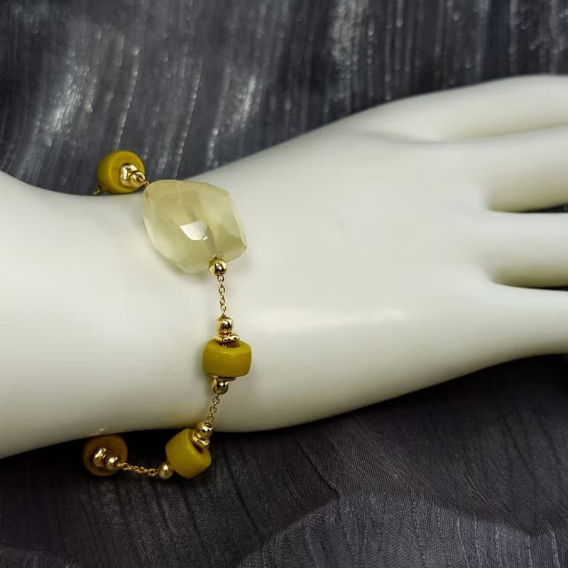 手鍊 檸檬黃水晶 印度手工琉璃珠 管珠 黃鈦晶 包金 寶石 手珠