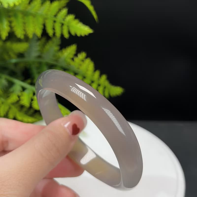 精品精選 香檳灰紫瑪瑙手鐲 58MM 冰潤起光扭扭波浪 穩定親和開朗