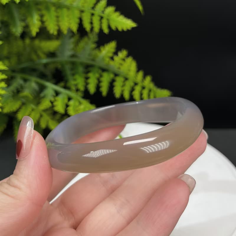 精品精選 香檳灰紫瑪瑙手鐲 58MM 冰潤起光扭扭波浪 穩定親和開朗
