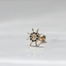 14K Black Rudder Piercing 黑舵輪鎖珠耳環(單個 )耳窩 不退色