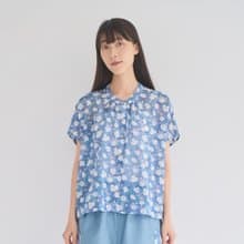 透膚寬版上衣/花韻/晨霧藍/花束