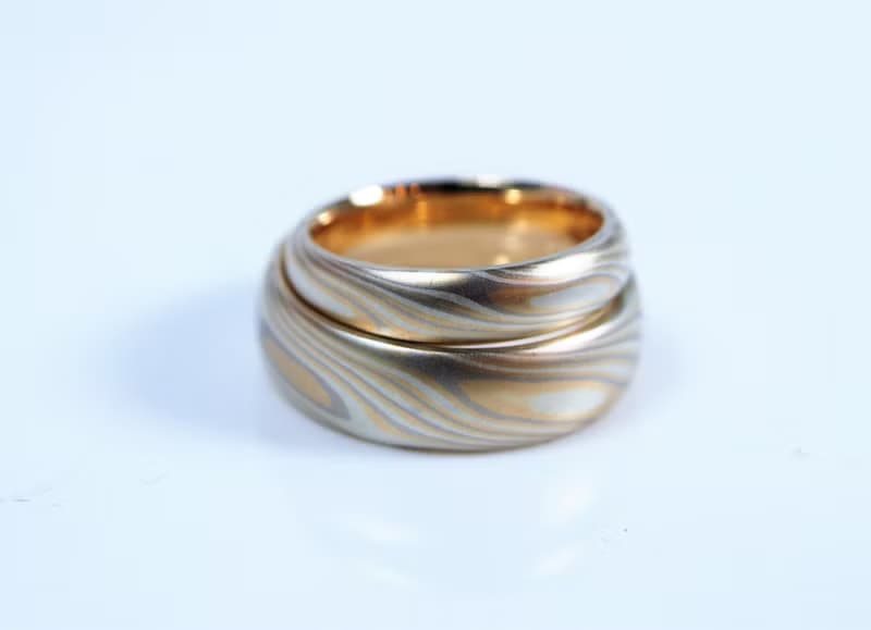 木目金 婚戒 ( K金 ) 對戒 木紋金 Mokume Gane 婚戒訂製