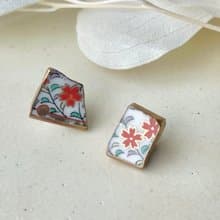 【金具が選べる】有田焼　金継ぎ　ピアス　イヤリング　花柄　リーフ柄　伝統工芸　No.177