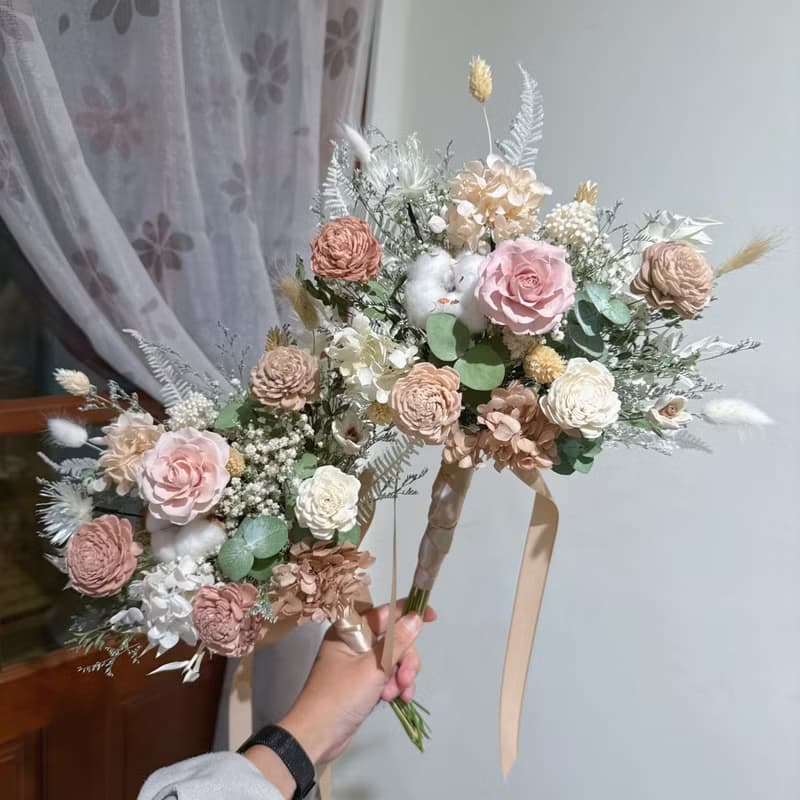 FengFlower 【奶茶色小捧花】乾燥花/永生花/不凋花/送禮