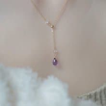 赫基蒙水晶 紫水晶可調節 長項鍊│14KGF 淨化能量石 財富 水晶