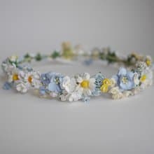 Paper Flower tiara , artificial flowers DIY Headband, white, blue yellow color