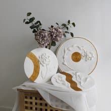 Set of 3 textured floral painting, plaster wall art, 3d white floral painting