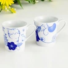 美濃燒-【Mugi&Sora】圓圓悠閒貓染付馬克杯組(兩入一組)