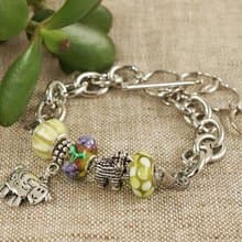 Sheep Aries Olive Lampwork Glass Large Silver Chain Euro Charm Bracelet Jewelry
