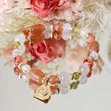 璀璨閃耀的暖陽-正能量/太陽石 /橄欖石/紅膠花/月光石水晶手鍊