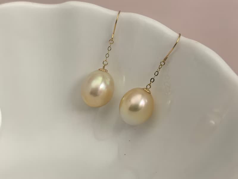 靈動款 天然海水珍珠 南洋金珠 大珍珠 18k金 耳環
